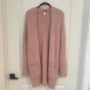 Altar’d State Blush Textured Bouclé Open Front Cardigan, Longline Fall Layer, M